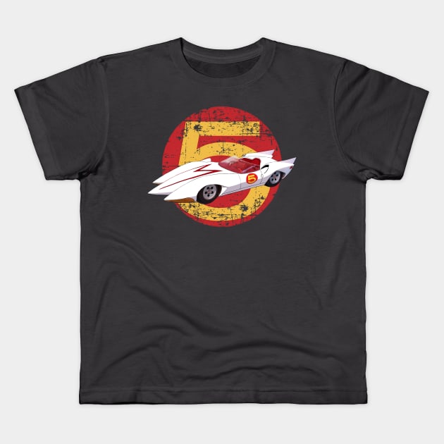 Mach 5 - Distressed Kids T-Shirt by DistractedGeek